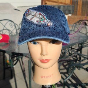 Ladies Dark Blue Denim BLING Hat NEW